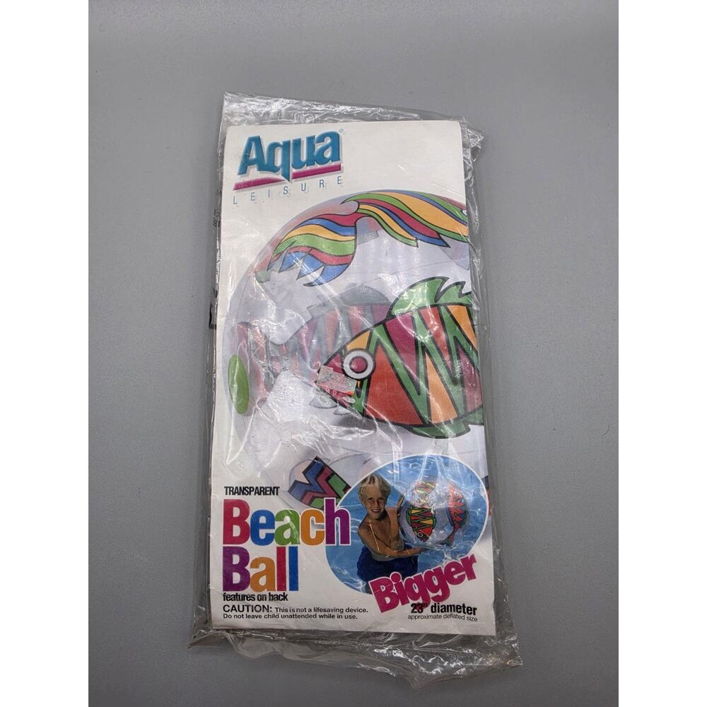 Vintage 23" Beach Ball Clear With Tropical Fish Aqua Leisure